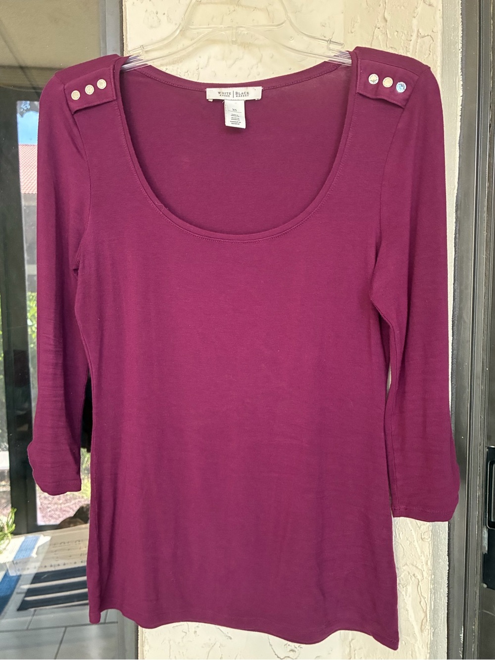 White House Black Market Women's Scoop Neck Long Sleeve Top - Plum
